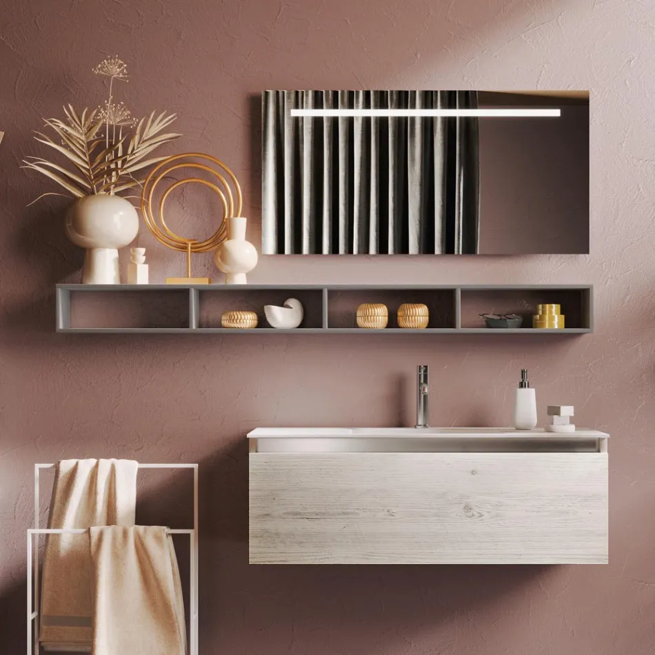 طقم حمام متكامل مع مرآة ومصباح، قاعدة مقاومة للخدش، صنع في إيطاليا - دريم Viadurini