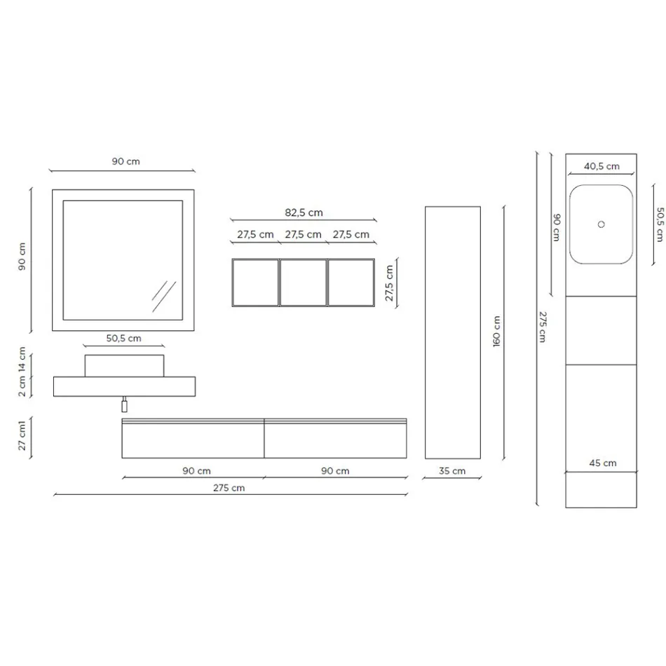 طقم حمام متكامل مع مرآة وحوض غسيل من السيراميك، صنع في إيطاليا - بالوم Viadurini