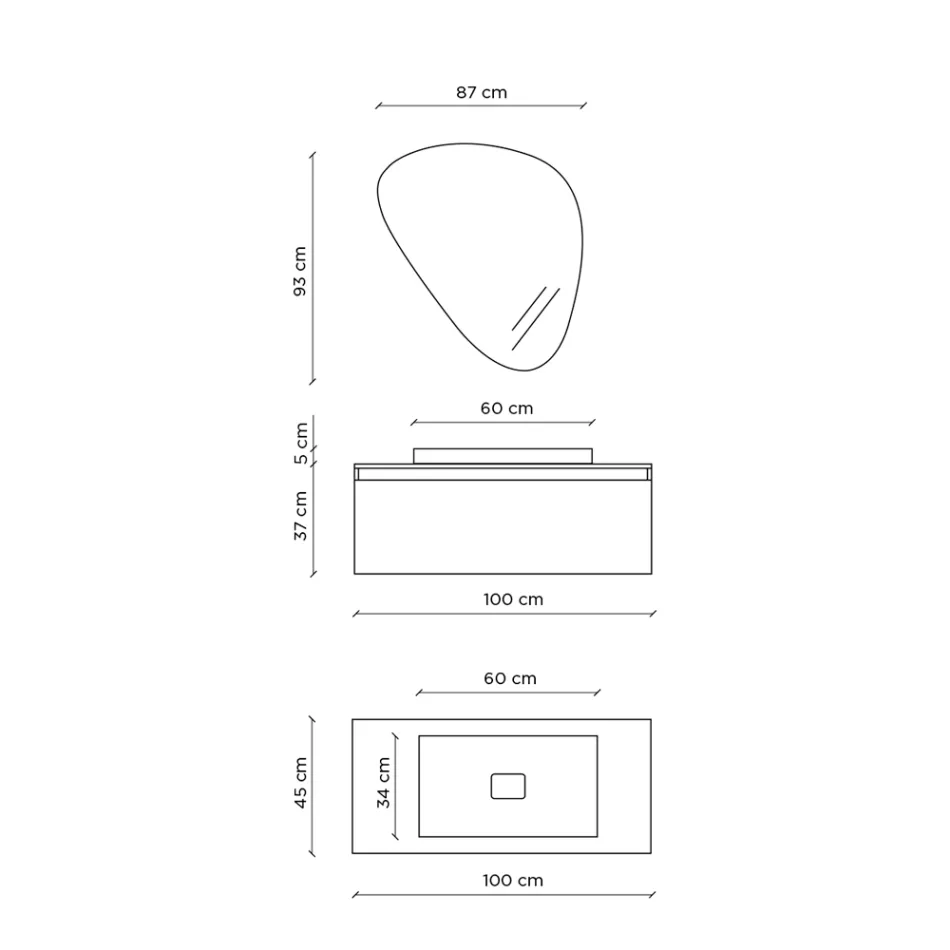 طقم حمام متكامل مع مرآة عصرية، وقاعدة وحوض غسيل مصنوعين في إيطاليا - حلم Viadurini