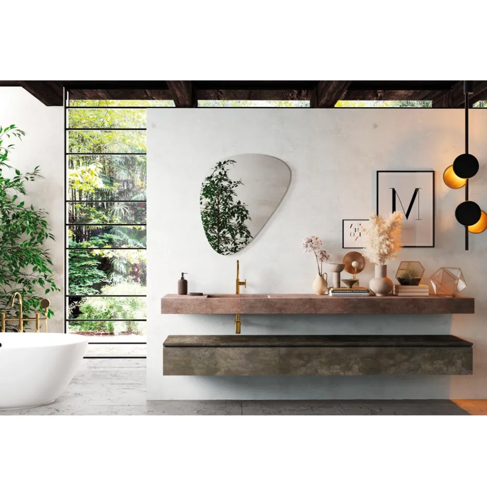 طقم حمام متكامل مع مرآة عصرية وحوض غسيل، صنع في إيطاليا - بالوم Viadurini