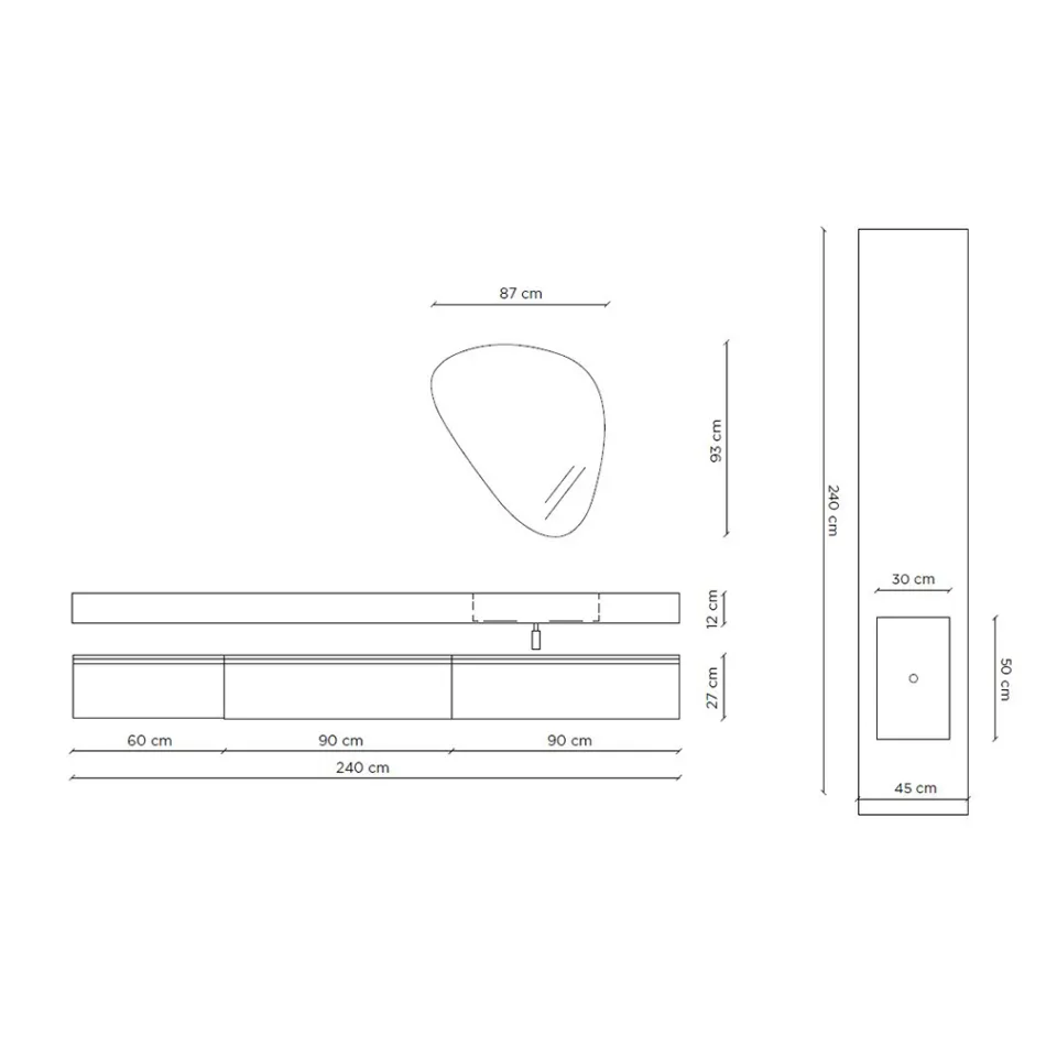 طقم حمام متكامل مع مرآة عصرية وحوض غسيل، صنع في إيطاليا - بالوم Viadurini