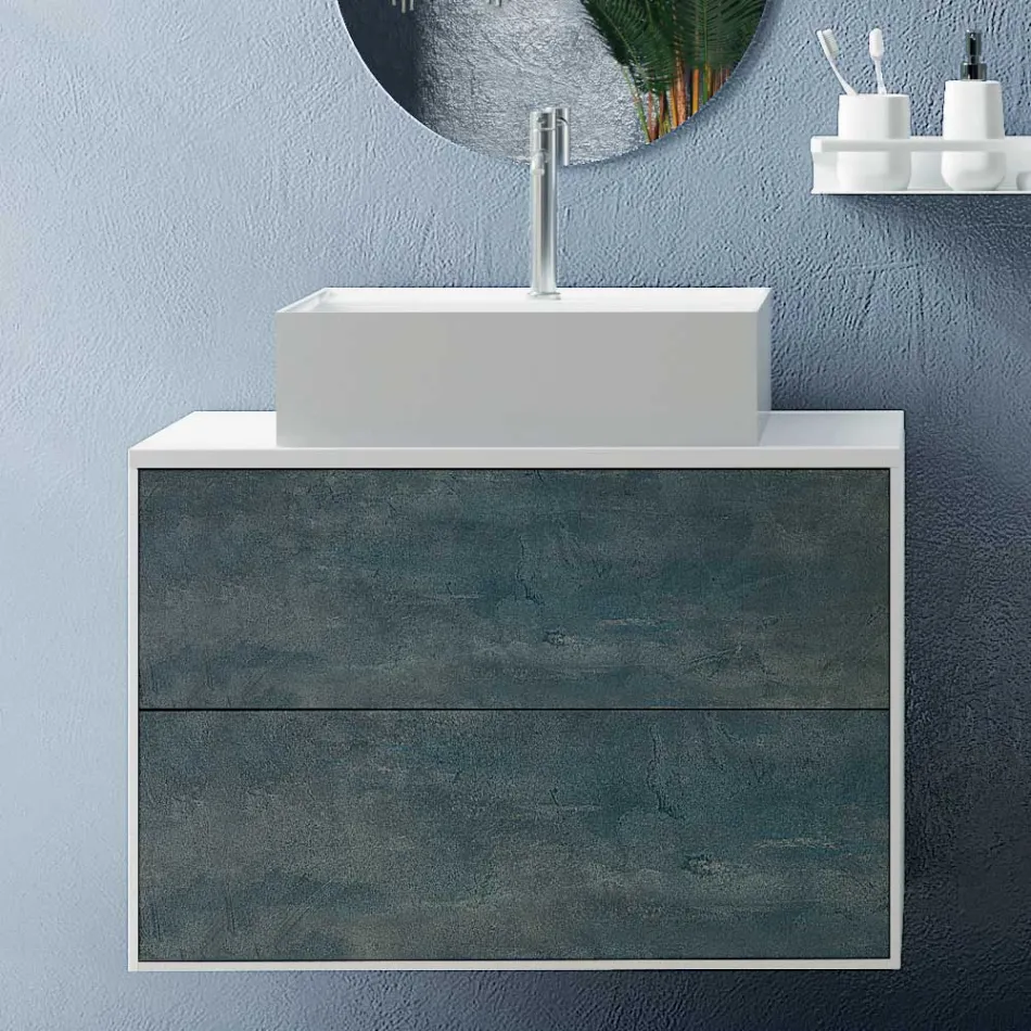 طقم حمام متكامل مع مرآة بيضاوية، قاعدة، وحوض غسيل، صنع في إيطاليا - كيلو Viadurini