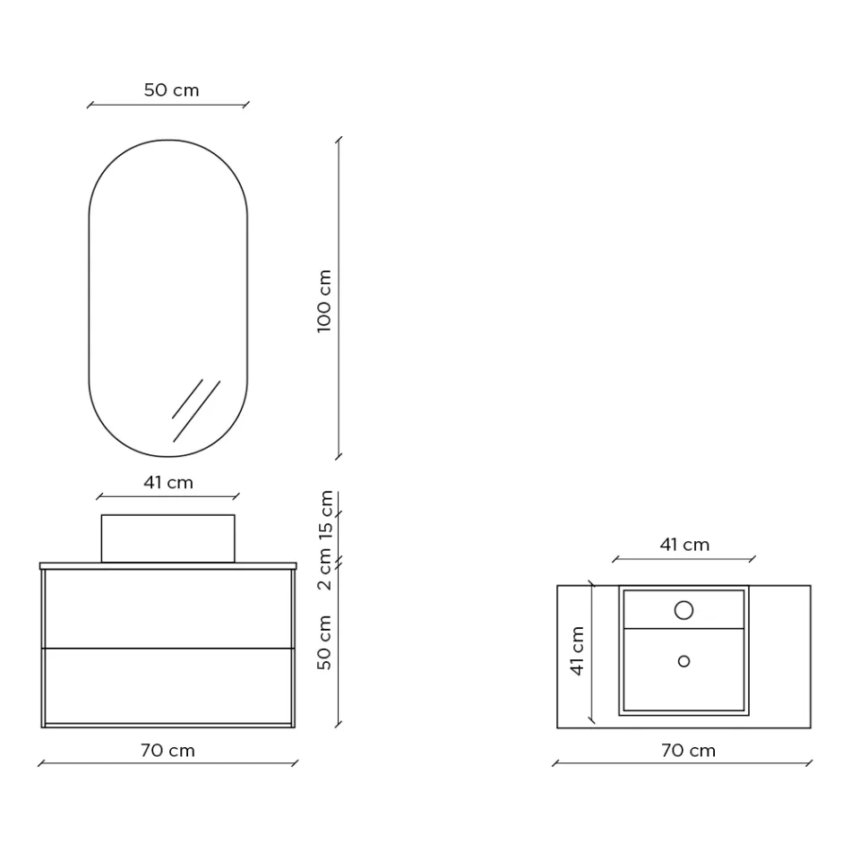 طقم حمام متكامل مع مرآة بيضاوية، قاعدة، وحوض غسيل، صنع في إيطاليا - كيلو Viadurini