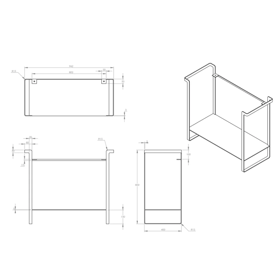 حوض غسيل سيراميكي وقاعدة فولاذية من تشكيلة الحمامات - كوادرو، صنع في إيطاليا Viadurini