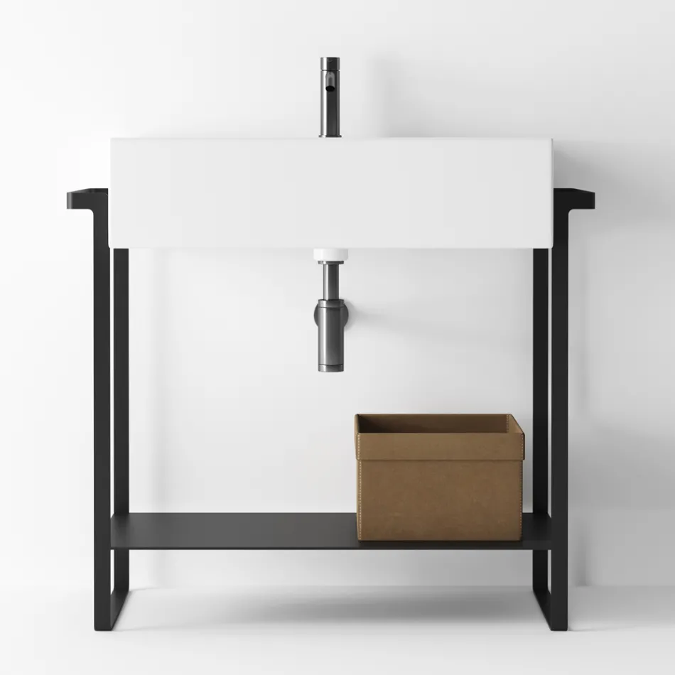 حوض غسيل سيراميكي وقاعدة فولاذية من تشكيلة الحمامات - كوادرو، صنع في إيطاليا Viadurini