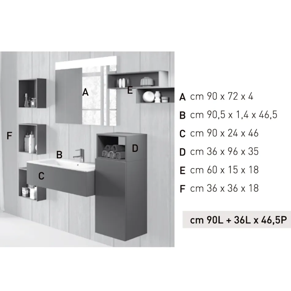 تركيبة حمام معلقة باللون الرمادي الدخاني من فينيكس، صنع في إيطاليا، نابولي Viadurini