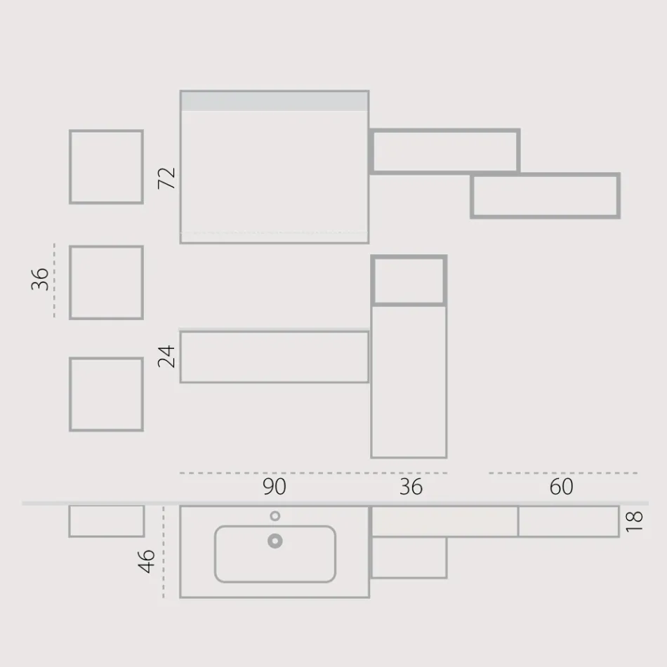تركيبة حمام معلقة باللون الرمادي الدخاني من فينيكس، صنع في إيطاليا، نابولي Viadurini