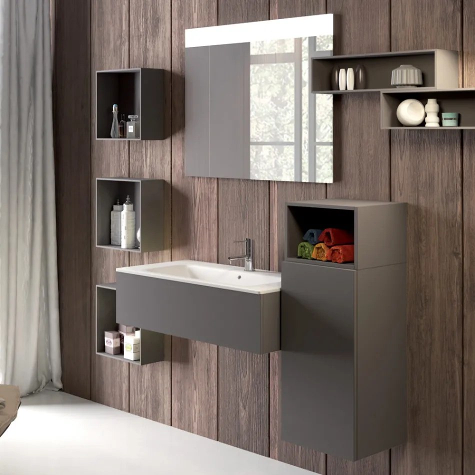 تركيبة حمام معلقة باللون الرمادي الدخاني من فينيكس، صنع في إيطاليا، نابولي Viadurini