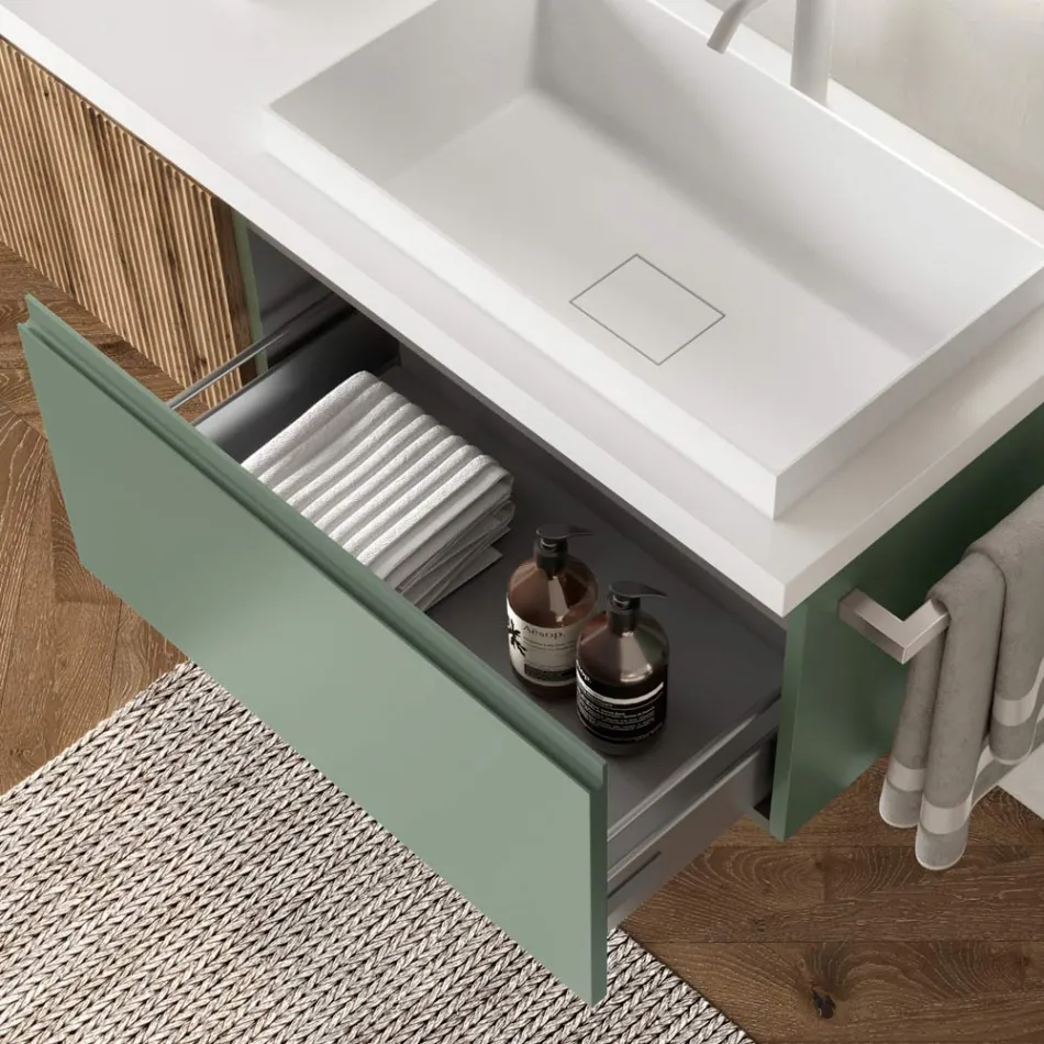 مجموعة حمام باللون الأخضر المريمي وخشب البلوط الكانيتاتو، صنع في إيطاليا - أورانوس Viadurini