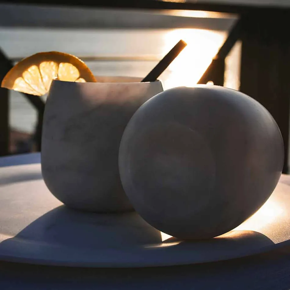 تركيبة من كأسين من رخام كارارا الأبيض صنع في إيطاليا - دولا Viadurini