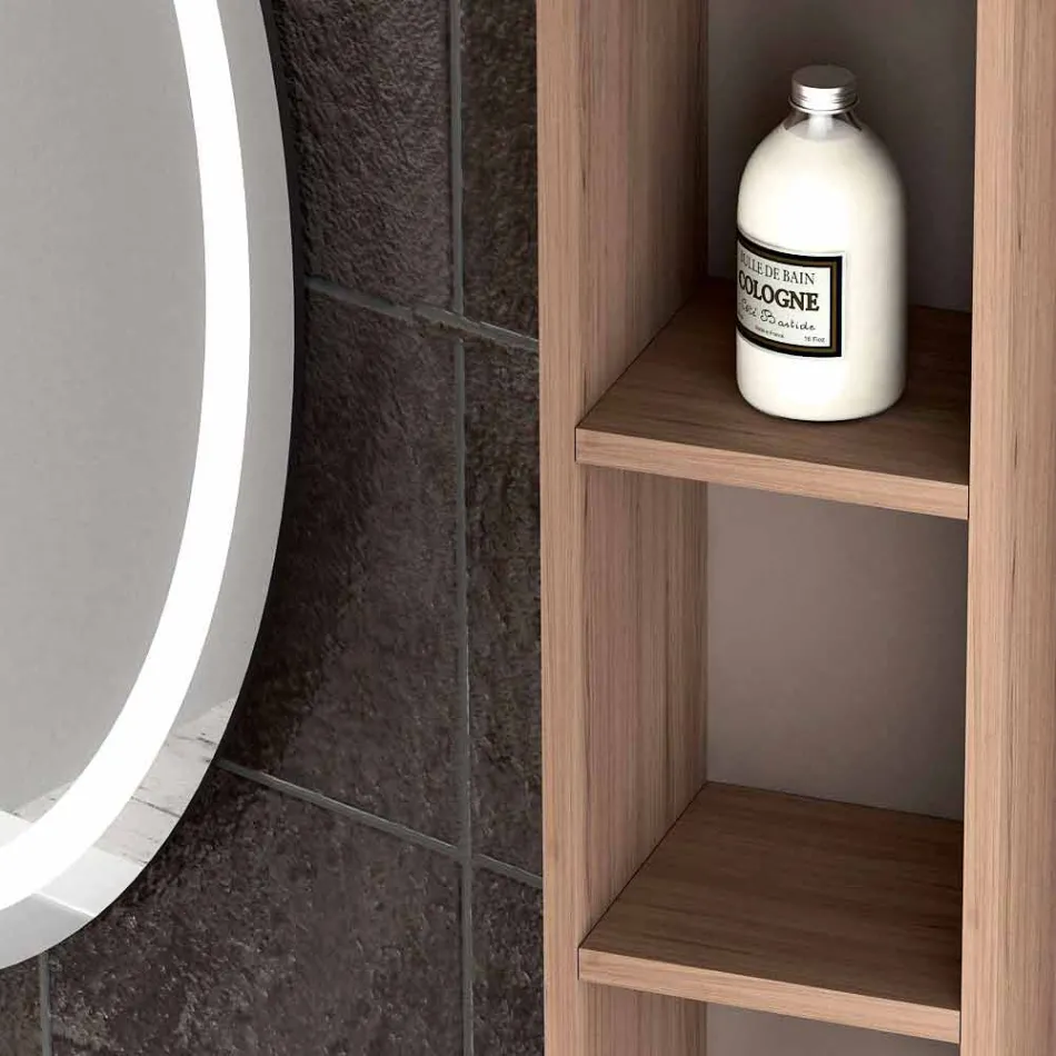 تركيبة أثاث الحمام المعلق بتصميم خشبي مصنوع في إيطاليا جنوة Viadurini