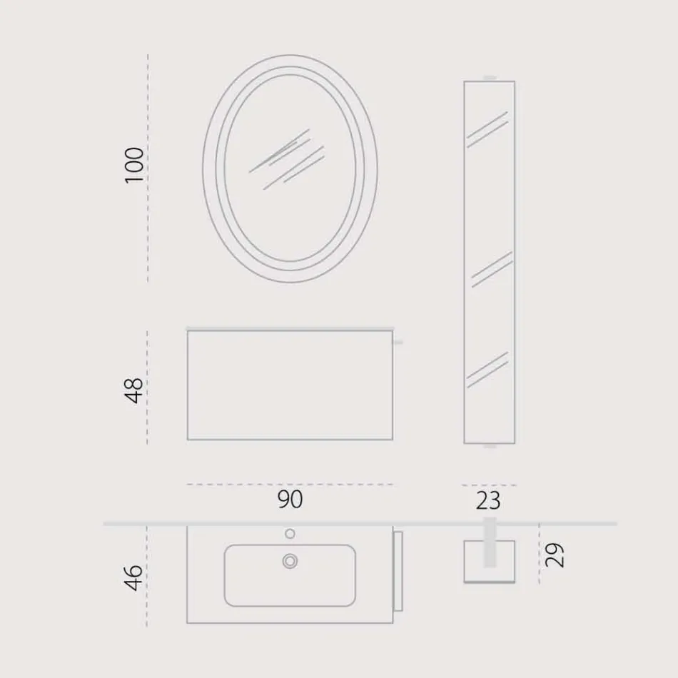 تركيبة أثاث الحمام المعلق بتصميم خشبي مصنوع في إيطاليا جنوة Viadurini