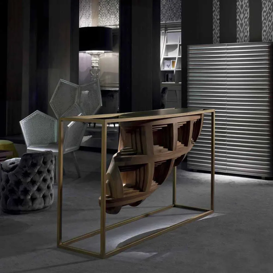 وحدة تحكم بتصميم فاخر من خشب الجوز الصلب ومعادن باردو Viadurini