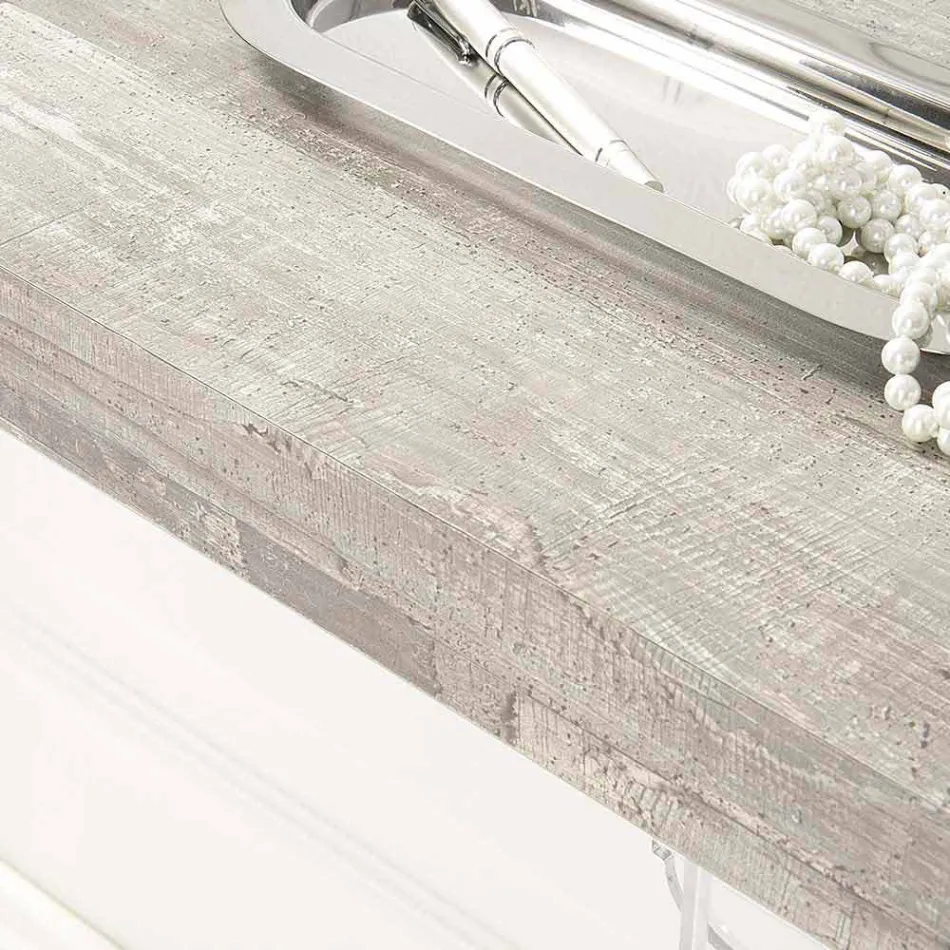 طاولة كونسول حائطية من الخشب الرمادي والأبيض أو كورتين وبليكسي جلاس - ليوباردي Viadurini