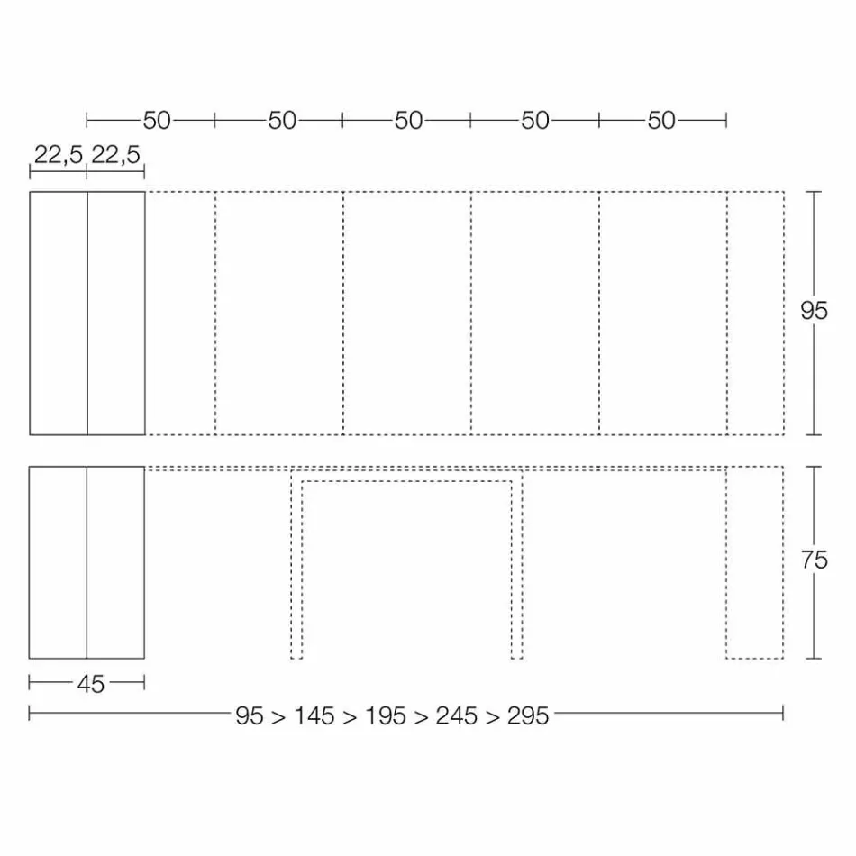 وحدة تحكم قابلة للتمديد حتى 295 سم من الخشب المصنوع في إيطاليا - Temocle Viadurini