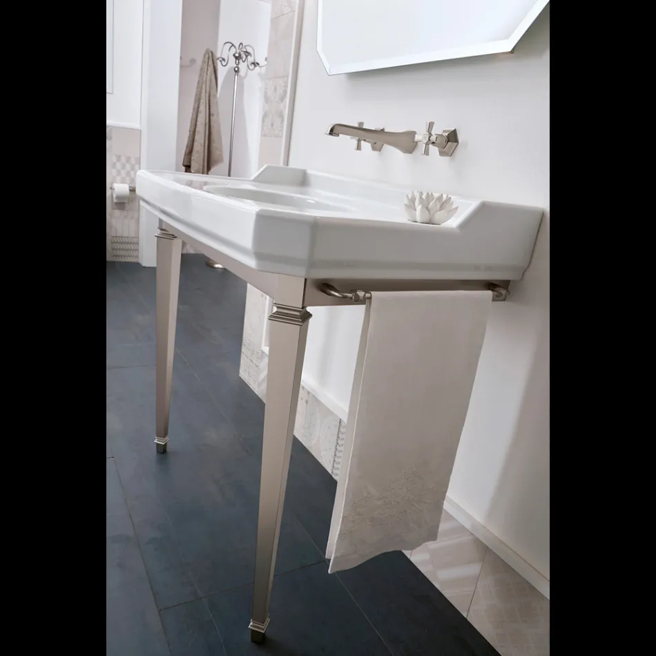 وحدة تحكم حمام عتيقة مقاس 90 سم، مصنوعة من السيراميك الأبيض، مع أقدام، صنع في إيطاليا - نوسيكا Viadurini