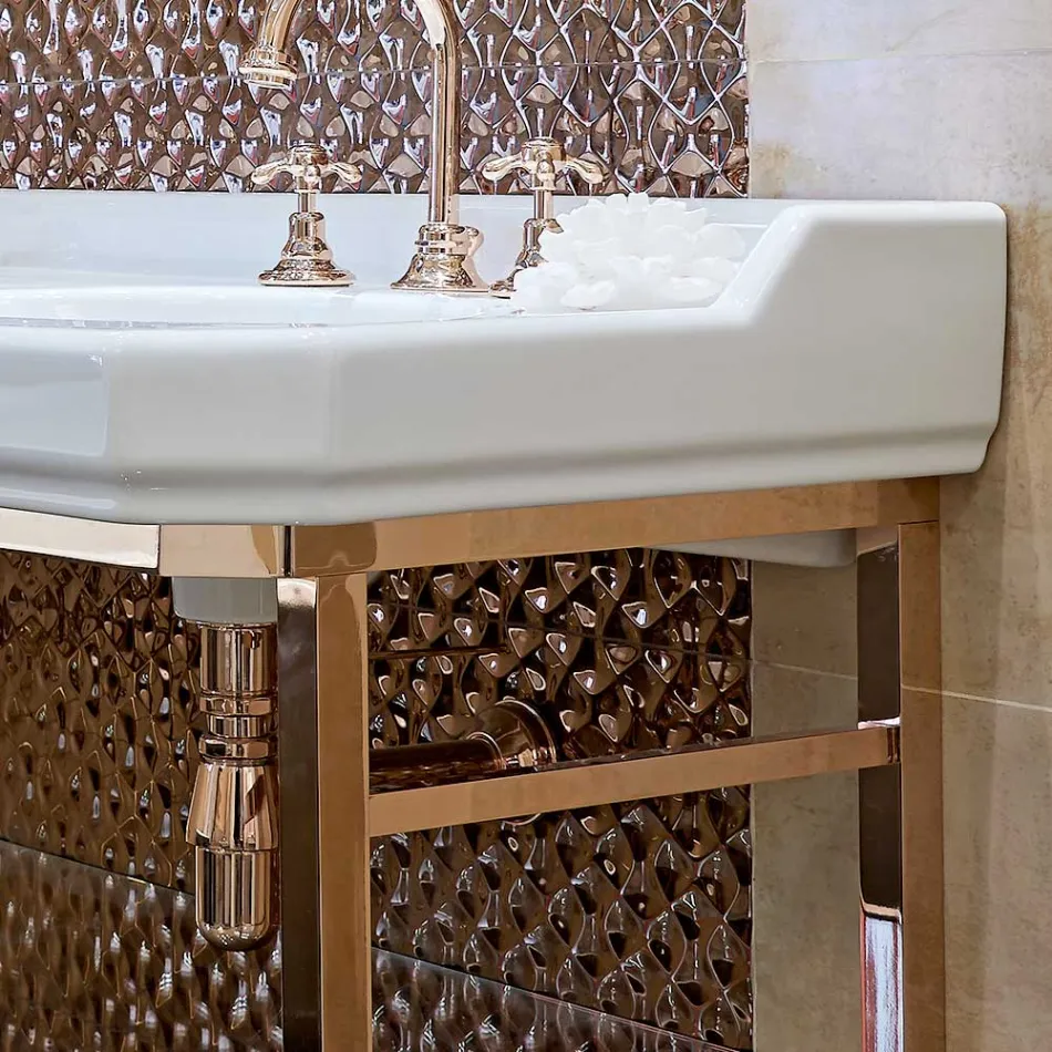 وحدة تحكم حمام عتيقة مقاس 135 سم مع وعاء مزدوج من السيراميك مع أقدام - نوسيكا Viadurini