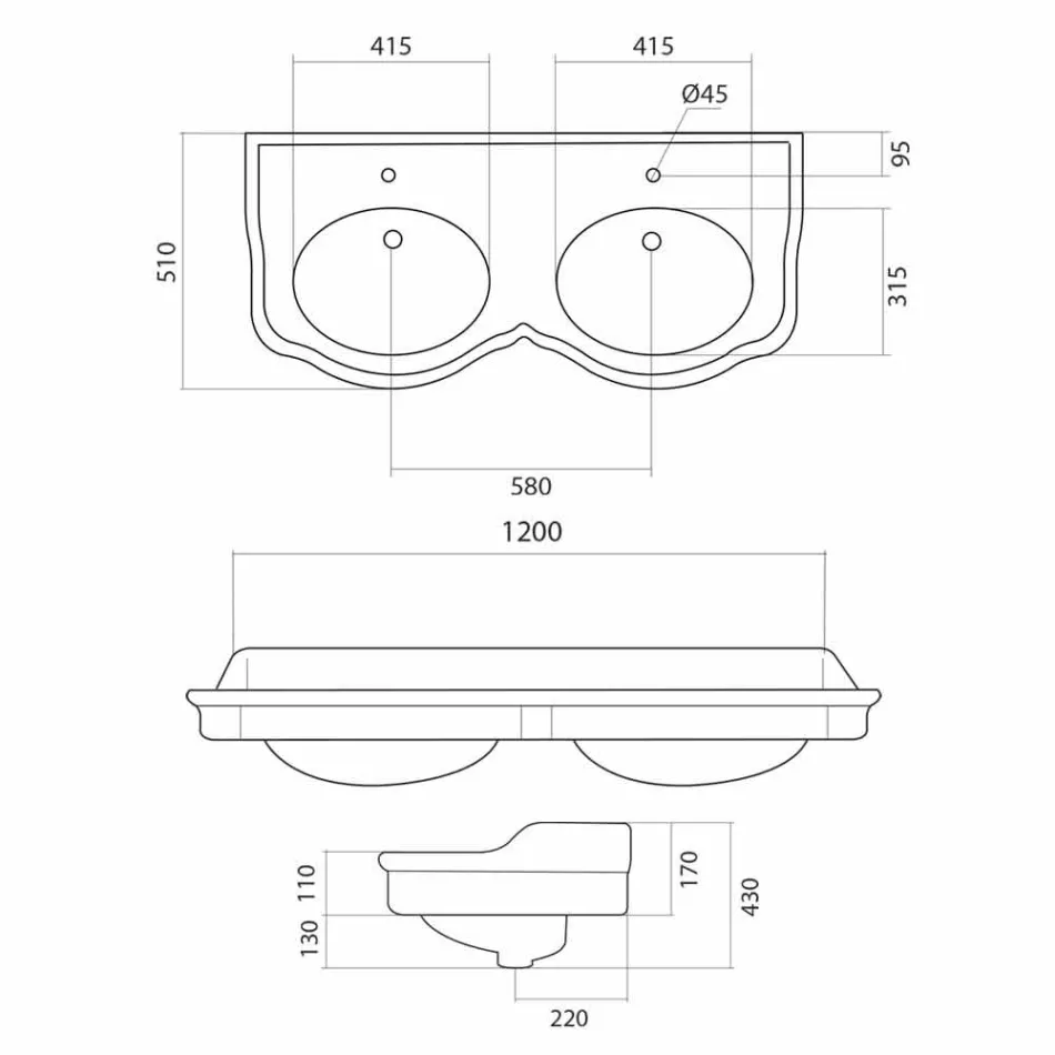 وحدة تحكم حمام كلاسيكية مزدوجة الحوض مصنوعة في إيطاليا، ماجدة Viadurini