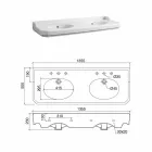 وحدة تحكم حمام بطول 135 سم مع حوض مزدوج من السيراميك صنع في إيطاليا - نوسيكا Viadurini