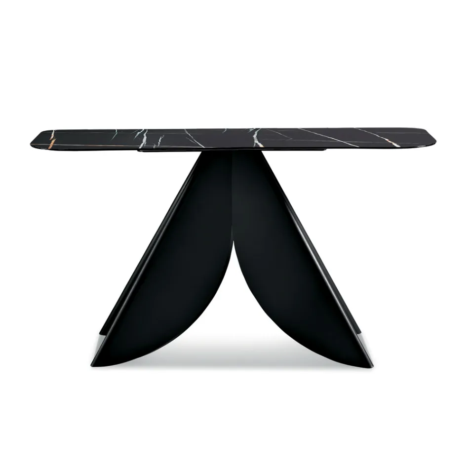 طاولة كونسول كريستينا المعدنية بسطح سيراميك بتأثير الرخام لغرفة المعيشة Viadurini