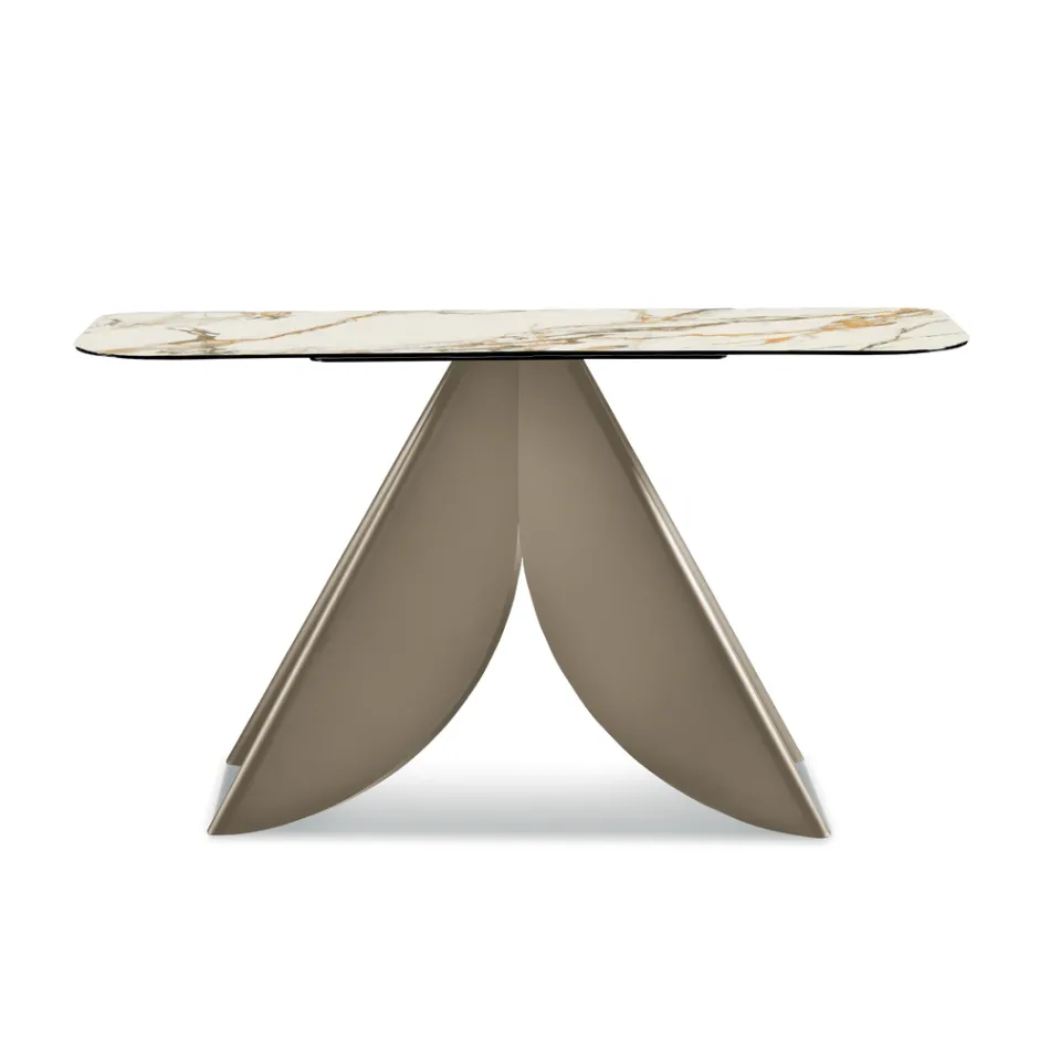 طاولة كونسول كريستينا المعدنية بسطح سيراميك بتأثير الرخام لغرفة المعيشة Viadurini