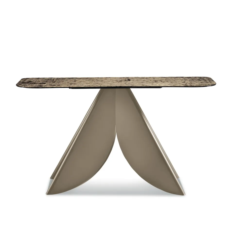 طاولة كونسول لغرفة المعيشة مصنوعة من المعدن مع سطح زجاجي مطروق مطلي بالفضة من الخلف - كريستينا Viadurini