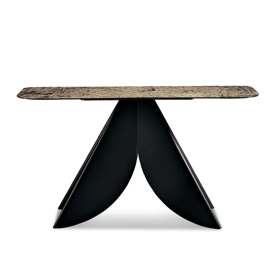 طاولة كونسول لغرفة المعيشة مصنوعة من المعدن مع سطح زجاجي مطروق مطلي بالفضة من الخلف - كريستينا Viadurini