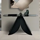 طاولة كونسول لغرفة المعيشة مصنوعة من المعدن مع سطح زجاجي مطروق مطلي بالفضة من الخلف - كريستينا Viadurini