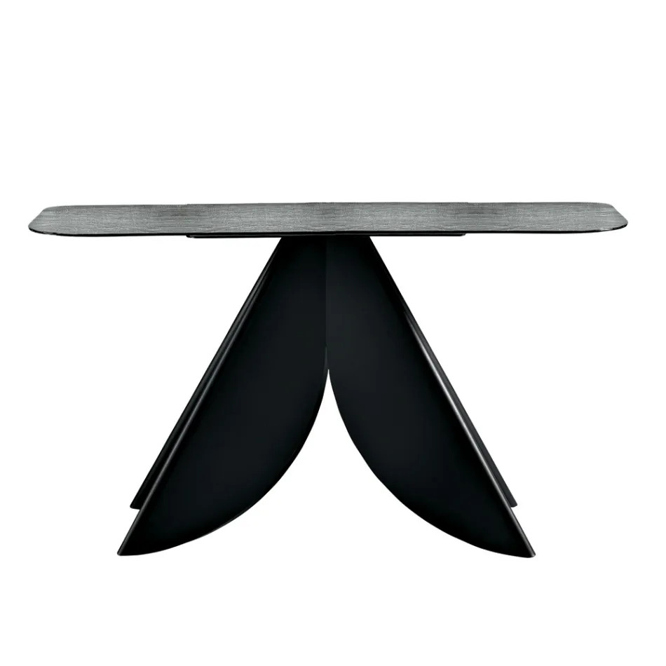 طاولة كونسول لغرفة المعيشة مصنوعة من المعدن مع سطح زجاجي مطروق مطلي بالفضة من الخلف - كريستينا Viadurini