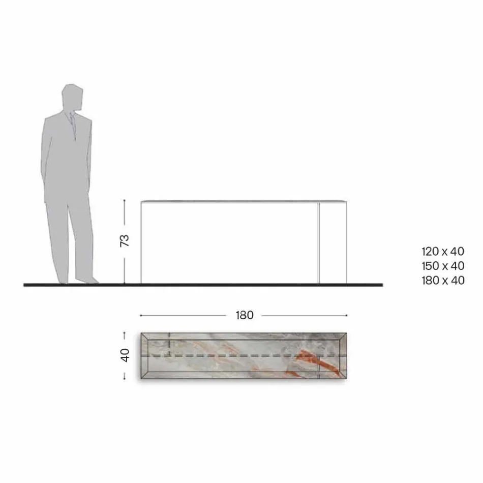 وحدة تحكم بتصميم مع سطح من الرخام وقاعدة زجاجية مصنوعة في إيطاليا - مولينو Viadurini