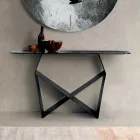 طاولة كونسول من المعدن وسطح زجاجي مطروق مع لمسة نهائية فضية من الخلف - كونكورديا Viadurini