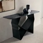 طاولة كونسول من المعدن وسطح زجاجي مطروق مع لمسة نهائية فضية من الخلف - كونكورديا Viadurini