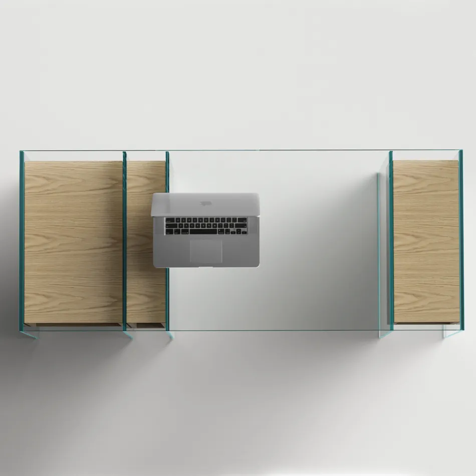 مكتب كونسول من الزجاج الشفاف والخشب صنع في إيطاليا - داميانو Viadurini