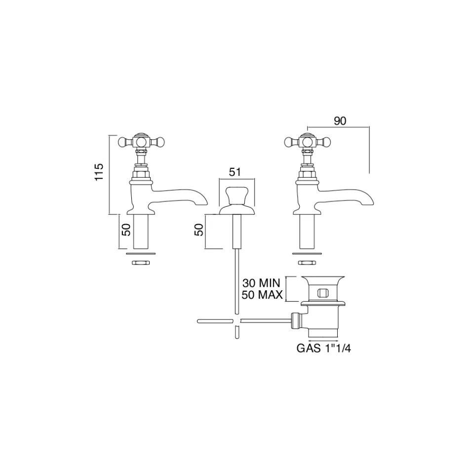 زوج من صنابير حوض نحاسية بتصميم عتيق، صنع في إيطاليا - إليسيا Viadurini