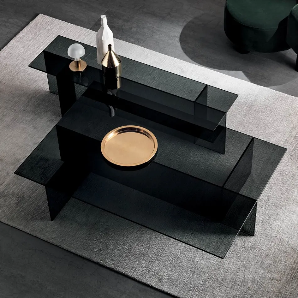 زوج من طاولات القهوة الزجاجية المدخنة الحديثة المصنوعة في إيطاليا - سيستولا Viadurini