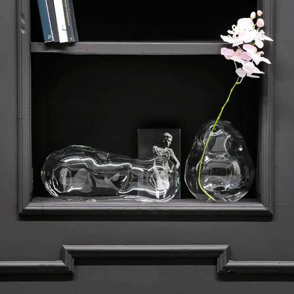 زوج من المزهريات الزجاجية المنفوخة الشفافة المزخرفة، صنع في إيطاليا - بيدرو Viadurini