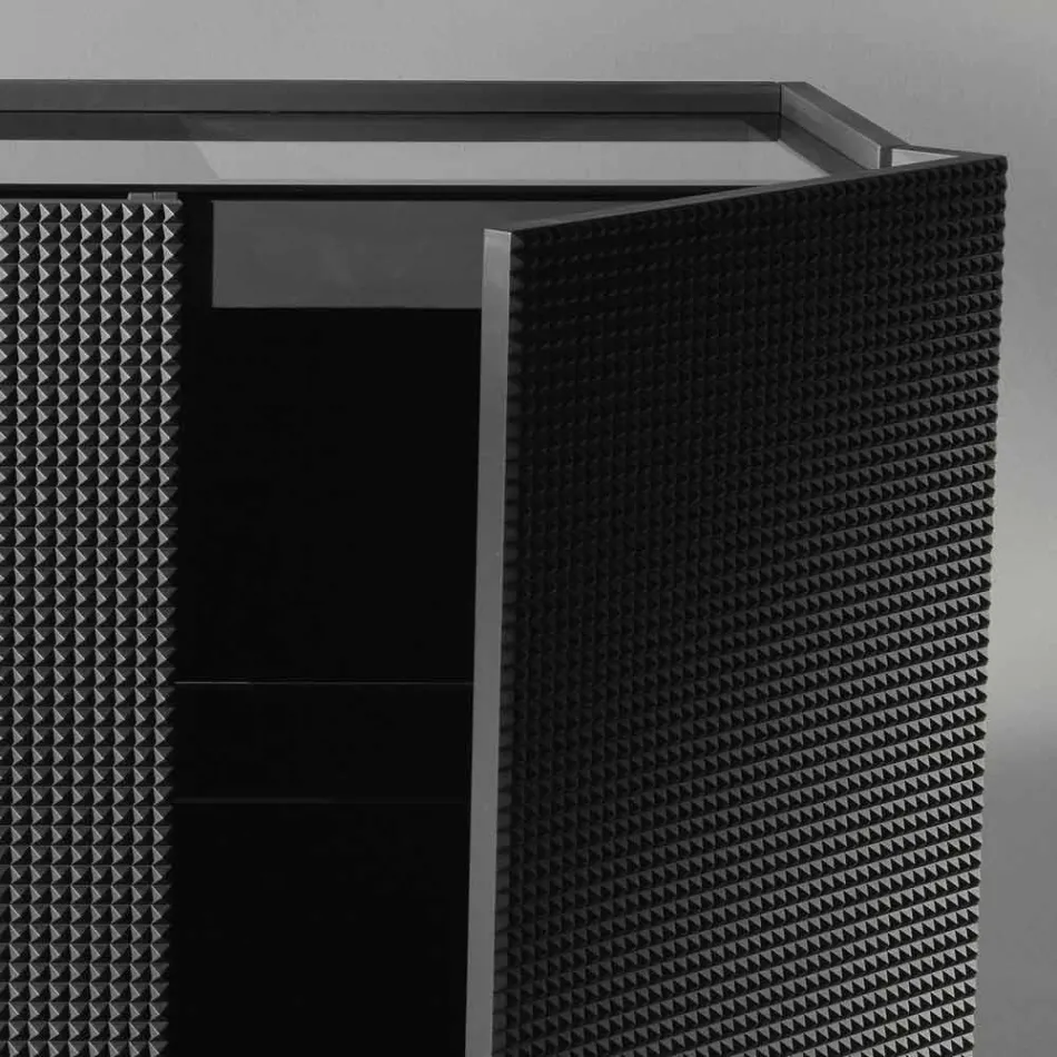 2 خزانة جانبية سوداء اللون مع بابين وخزانة أدراج قابلة للإزالة فلورا Viadurini