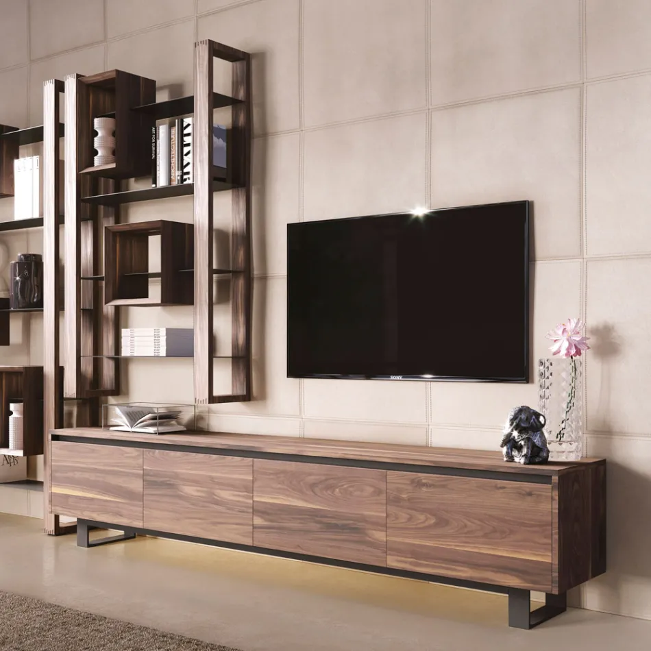 خزانة جانبية خشبية منخفضة بقاعدة معدنية مصنوعة في إيطاليا - بيرتا Viadurini