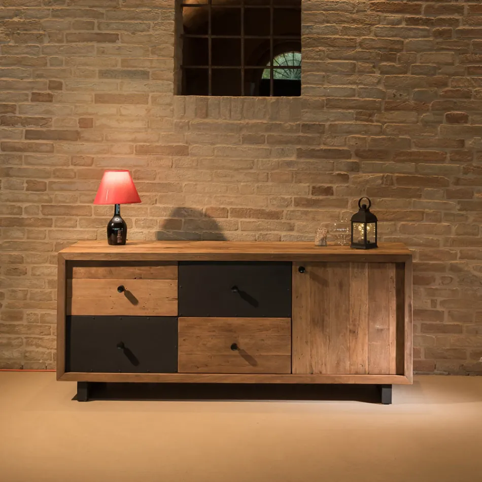 خزانة جانبية داخلية بباب واحد وأربعة أدراج وأقدام معدنية - منزلقة Viadurini