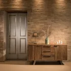 خزانة جانبية ببابين و3 أدراج من الخشب الاستوائي المعاد تدويره - منزلق Viadurini