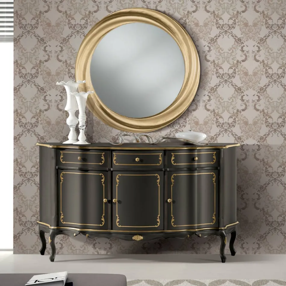 خزانة جانبية فاخرة بثلاثة أبواب وثلاثة أدراج خشبية، صنع في إيطاليا - ليونور Viadurini