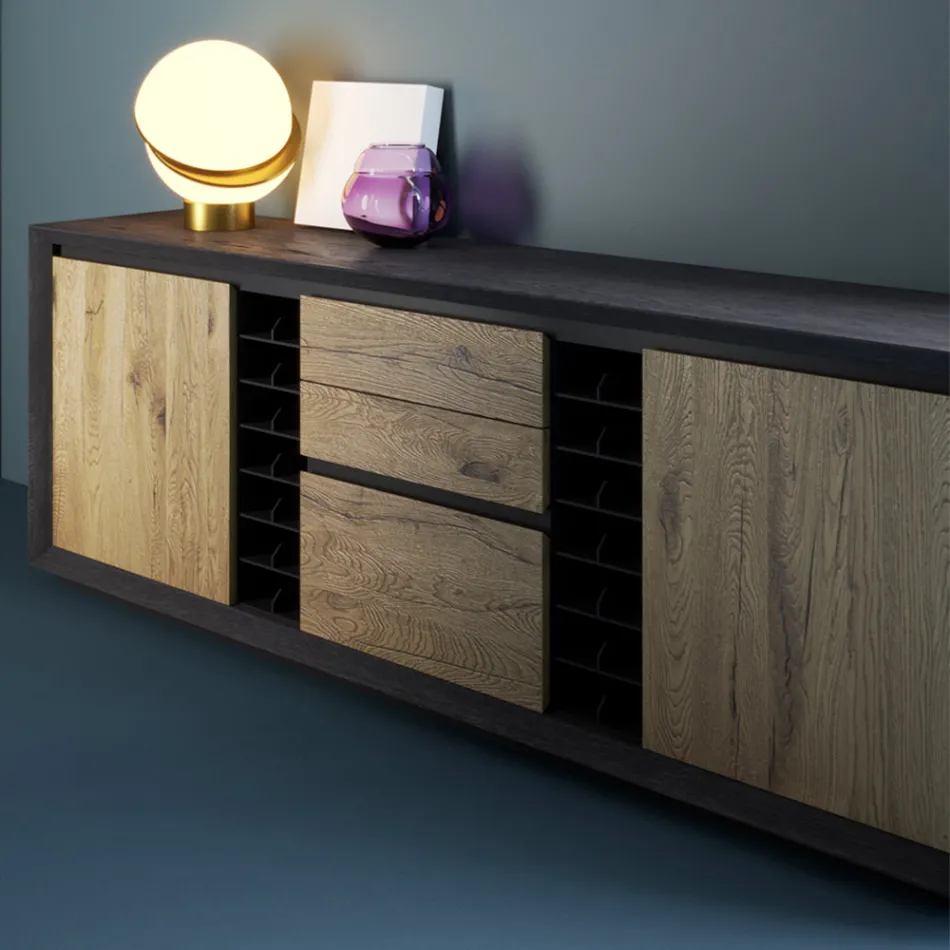 خزانة جانبية مكسوة بألواح خشب الحور، صنع في إيطاليا - ليون Viadurini