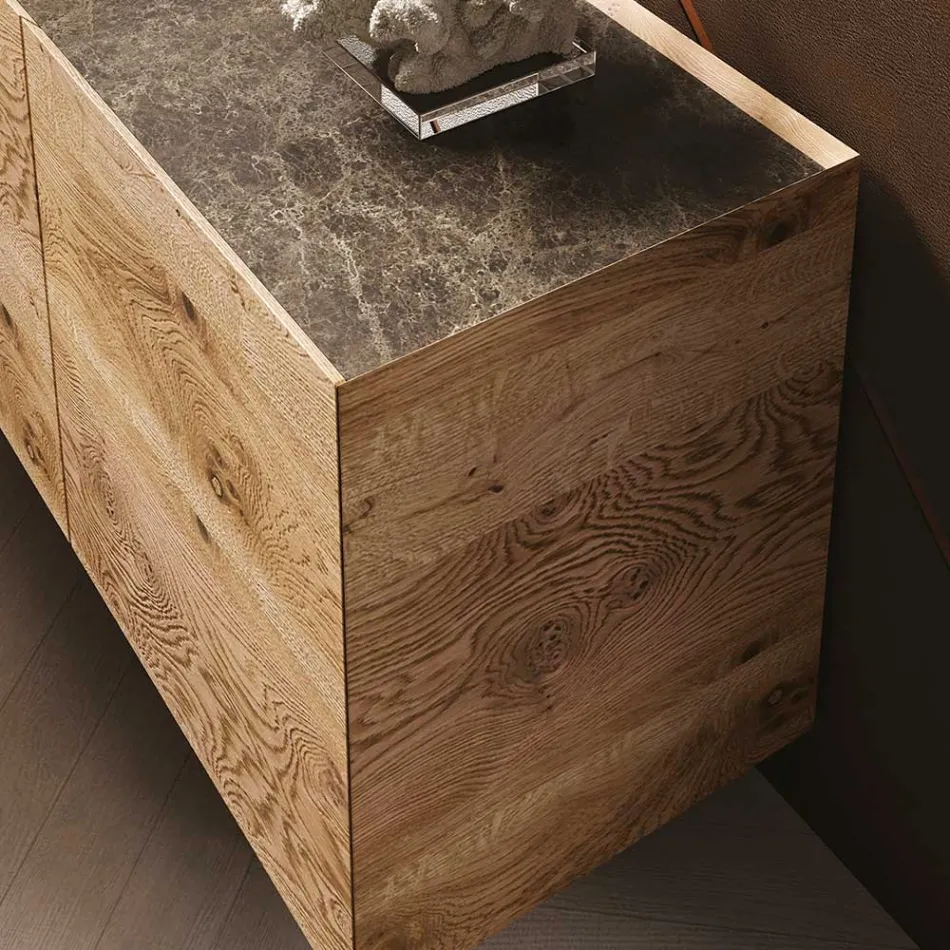 خزانة جانبية خشبية بثلاثة أبواب وقاعدة من الكريستال المقسّى، صنع في إيطاليا - ثريا Viadurini