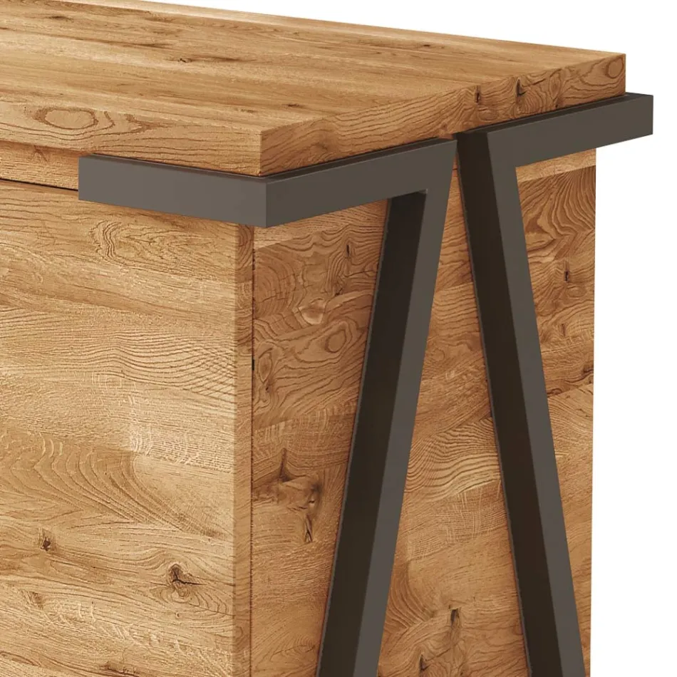 خزانة جانبية من خشب البلوط والمعدن مع بابين وحجرة مفتوحة صنع في إيطاليا - جينيفر Viadurini