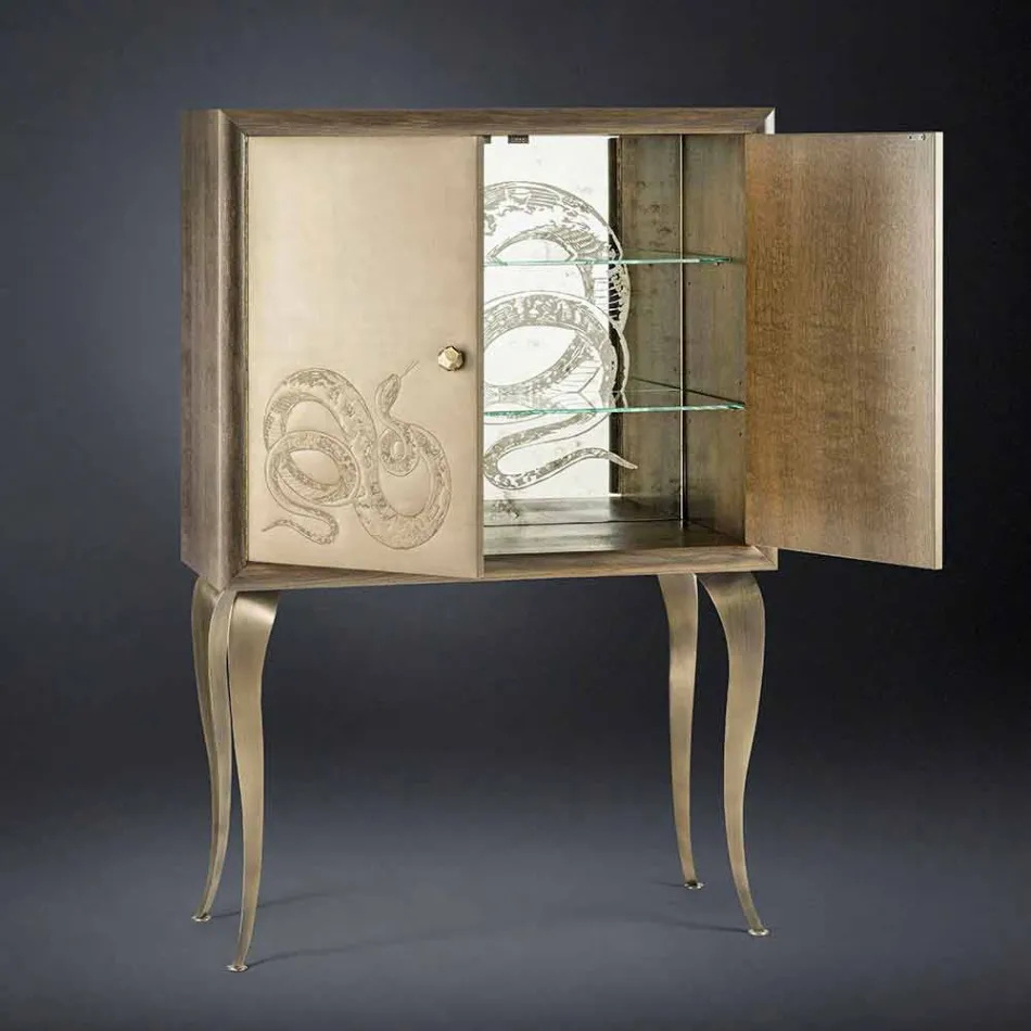 خزانة جانبية حديثة ذات بابين مصنوعة من الخشب الصلب وجلد جوي أنيلين Viadurini