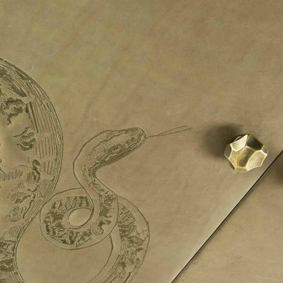 خزانة جانبية حديثة ذات بابين مصنوعة من الخشب الصلب وجلد جوي أنيلين Viadurini