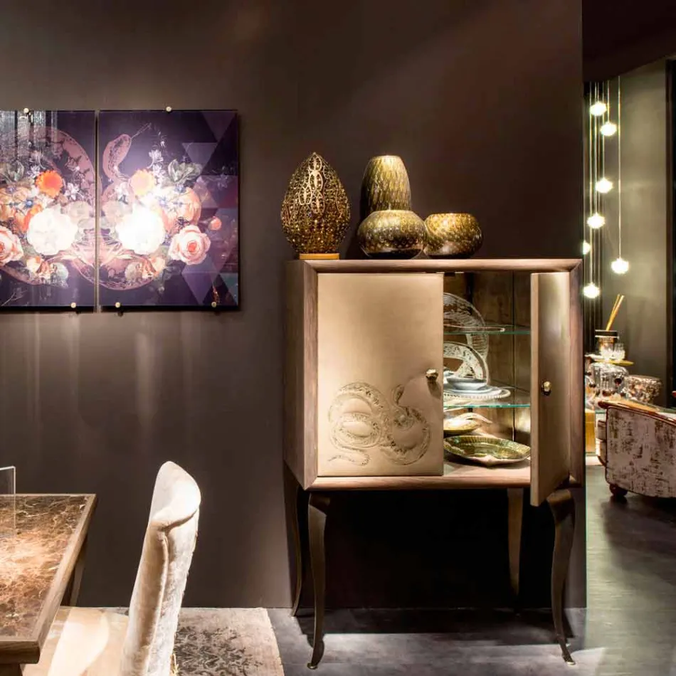 خزانة جانبية حديثة ذات بابين مصنوعة من الخشب الصلب وجلد جوي أنيلين Viadurini