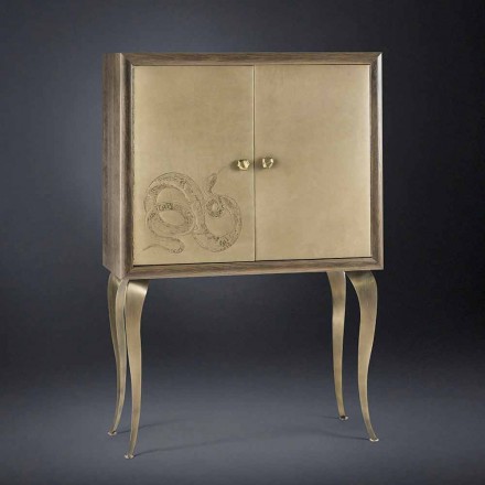 خزانة جانبية حديثة ذات بابين مصنوعة من الخشب الصلب وجلد جوي أنيلين Viadurini