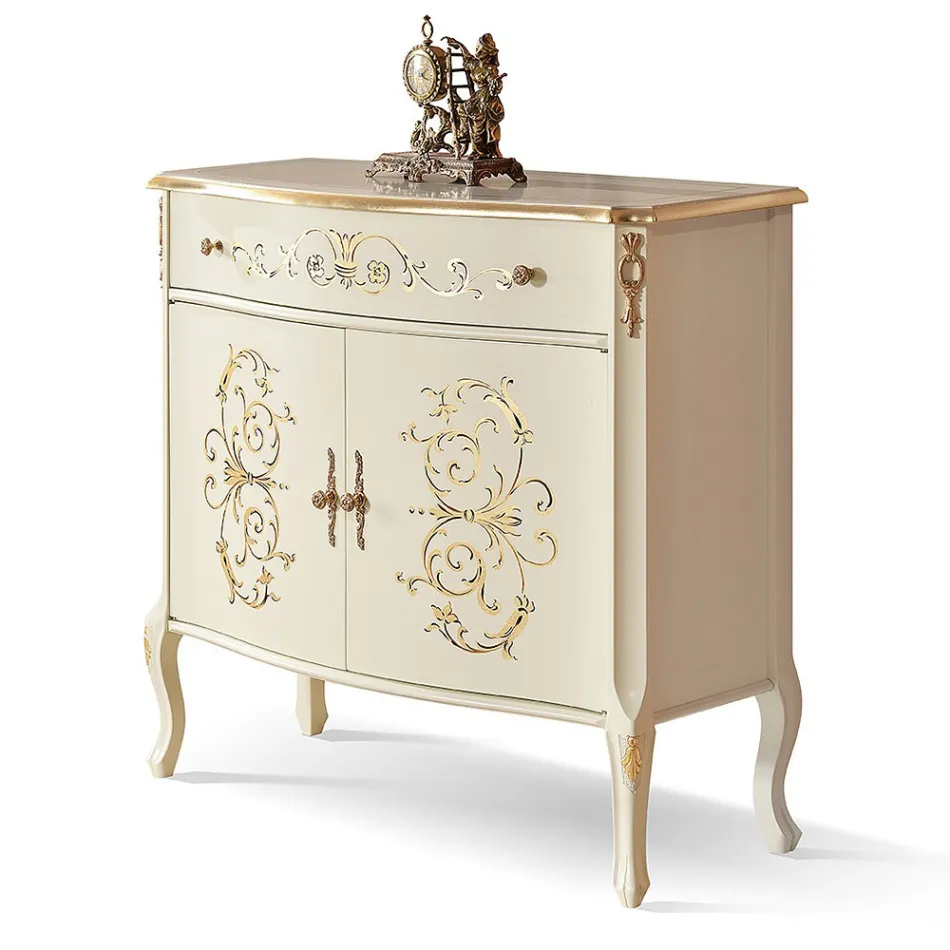 خزانة جانبية لغرفة المعيشة مصنوعة من خشب الجوز أو الأبيض مع تطعيمات مصنوعة في إيطاليا - كاترين Viadurini