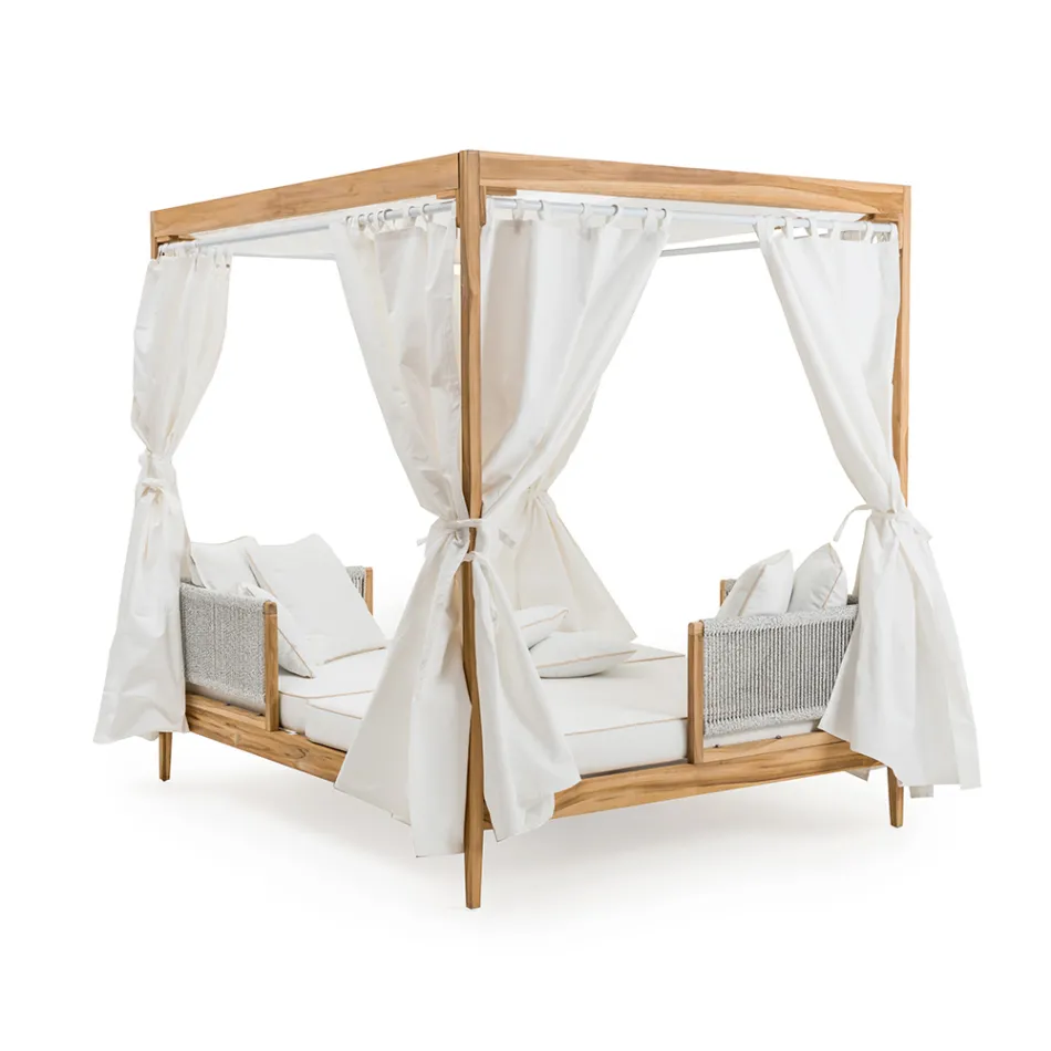 سرير نهاري خارجي من خشب الساج ومنسوج بحبل - أرجونا Viadurini